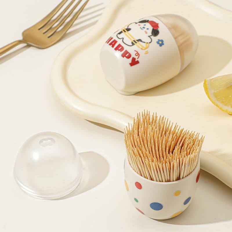 Magnetic Toothpick Box – Polka Dot & Puppy Design – Cream Color