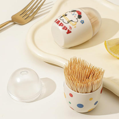 Magnetic Toothpick Box – Polka Dot & Puppy Design – Cream Color