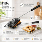 72 Pieces Nonstick Sandwich Toasters with Long Cool-Touch Handle (Secure Lock – Gas Stove Compatible – Black)