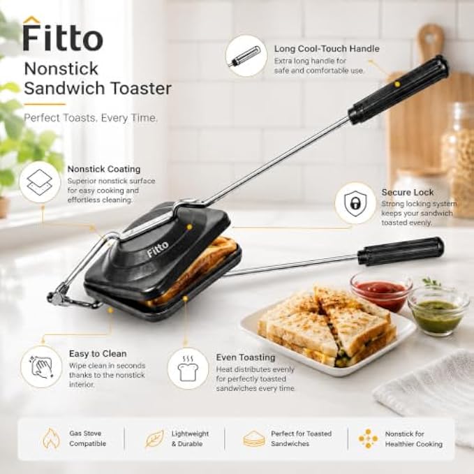 72 Pieces Nonstick Sandwich Toasters with Long Cool-Touch Handle (Secure Lock – Gas Stove Compatible – Black)
