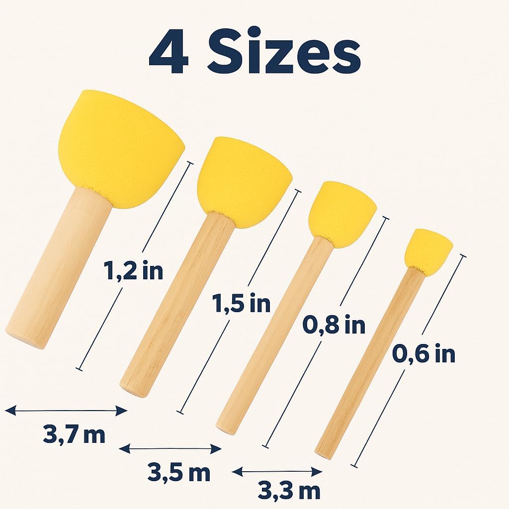 Sponge Brush Set 4 Pieces 8cm for Cleaning, Painting, and Crafting