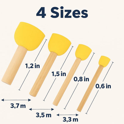 Sponge Brush Set 4 Pieces 8cm for Cleaning, Painting, and Crafting