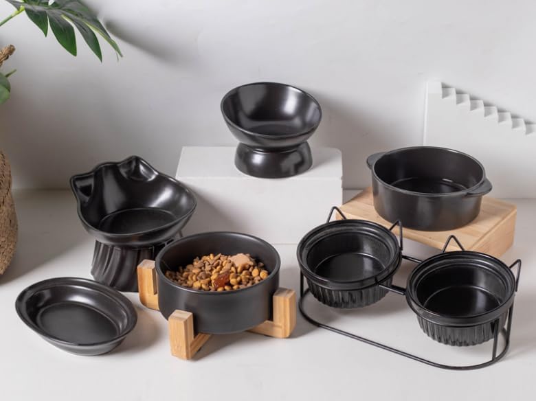96 Pieces Cat Ceramic Feeding Bowls with Stand (300ml Capacity – Assorted Colors)