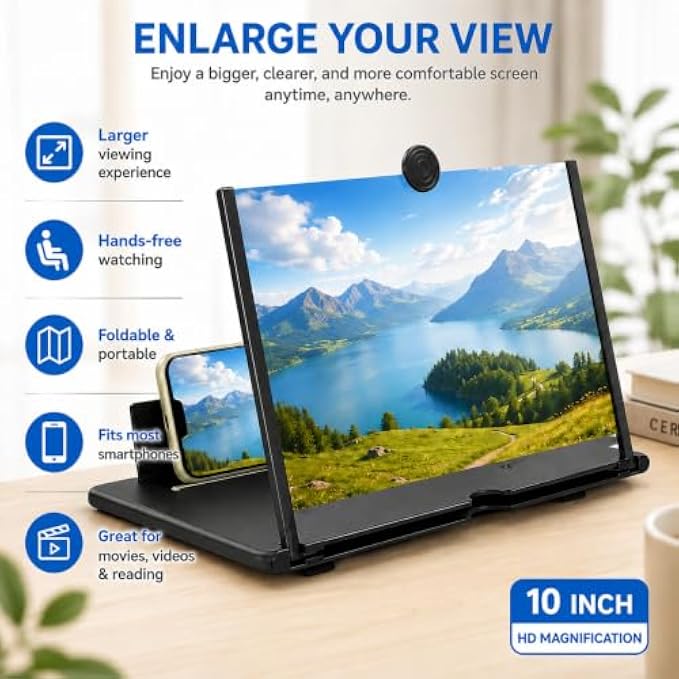 144 Pieces 10 Inch Phone Screen Magnifiers (Foldable Mobile Phone Stand with Enlarged Viewing Screen for Movies – Videos and Reading – Black)