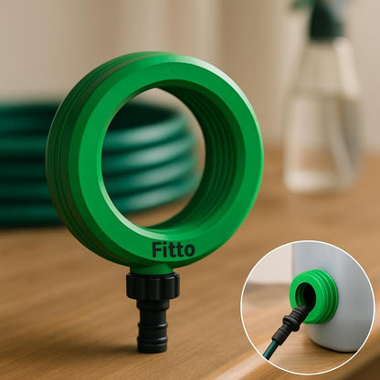 Green Circular Hose Connector with Threaded Section and Water Outlet