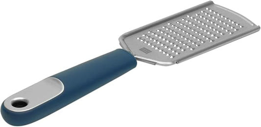 FITTO Cheese Grater with Grey Plastic Handle - Large Razor Sharp Stainless Steel Blades for Grating Cheeses, Shredding Cabbage, and Zesting Citrus Fruits with Comfortable Non-Slip Grip