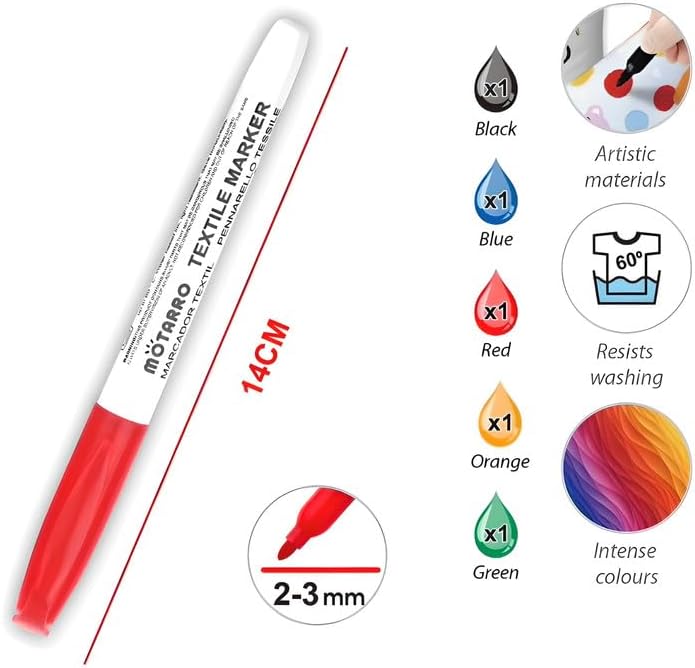 96 Pieces Textile Marker Sets (5 Piece Mixed Colors – 14 cm – 2-3 mm Tip for Fabric Art and Design)