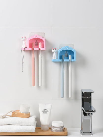 Cat Toothbrush Holder – Wall-Mounted Design – Blue & Pink – 2 Pack