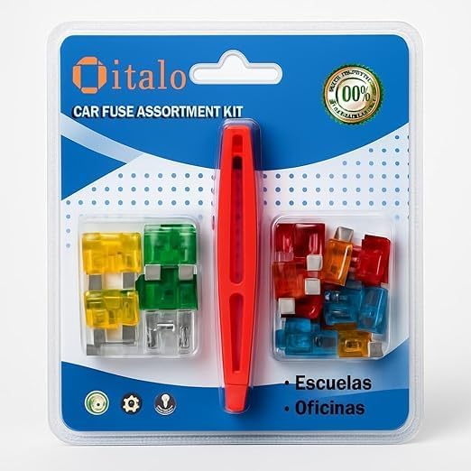 Car Fuse Assortment Kit – Automotive Blade & Glass Fuse Set for 12V Cars with Labeled Storage Case