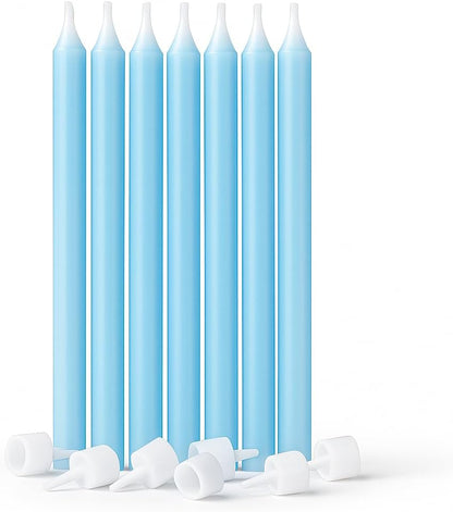 6Pcs Long Thin Blue Birthday Cake Candles with Stand – Party Cake Candles, Blue Candle Holder, Cake Decorations for Birthday Party, 13cm