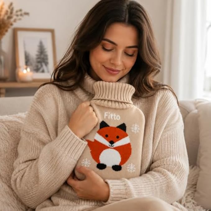 96 Pieces 2 Liter Hot Water Bags with Soft Fox Knitted Cover (Wide Mouth – Leak-Resistant Stopper – Reusable Warm Water Bottle – Off White)