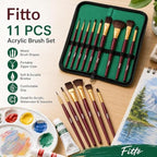 72 Pieces 11-Piece Acrylic Paint Brush Sets with Mixed Shapes and Portable Zip Case (Burgundy and Green)