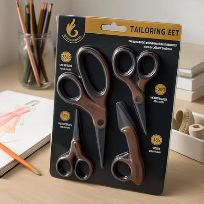 Tailoring Scissors Set - Pack of 4 Stainless Steel Sewing Scissors Fabric Shears for Dressmaking Craft Thread Snips Ergonomic Handles