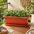 48 Pieces 60 cm Rectangular Plastic Planters with Matching Drainage Tray (Lightweight Indoor Outdoor Plant Pot for Herbs Flowers Balcony Patio Garden – Orange)