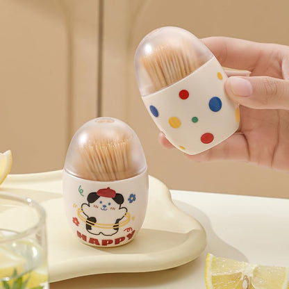 Magnetic Toothpick Box – Polka Dot & Puppy Design – Cream Color