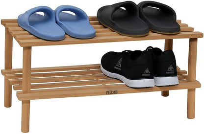 Wooden Shoe Rack 2 Tier, Natural Wood Color, 63x26x29.5cm