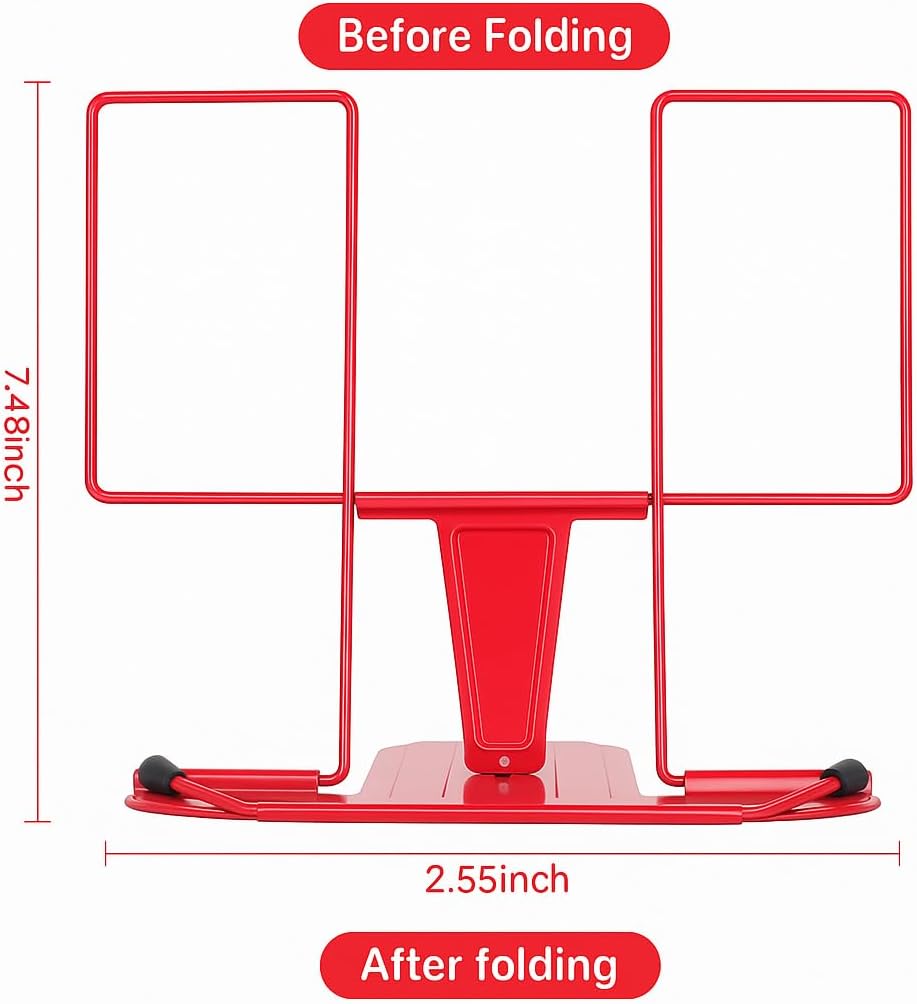 96 Pieces Metal Desk Lectern Book Stands (Adjustable Reading Stand for Books – Tablets & Documents – Sturdy Foldable Desktop Holder (230mm – Red))