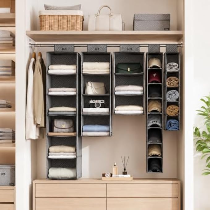 96 Pieces Hanging Closet Organizers (Multi Compartment Wardrobe Storage Shelf for Clothes – Bags – Hats and Accessories – Grey)
