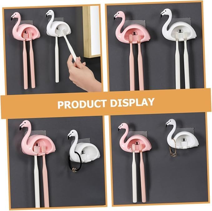 120 Pieces Flamingo Toothbrush Holders (Wall-Mounted Design – Pack of 2 – Pink/White)
