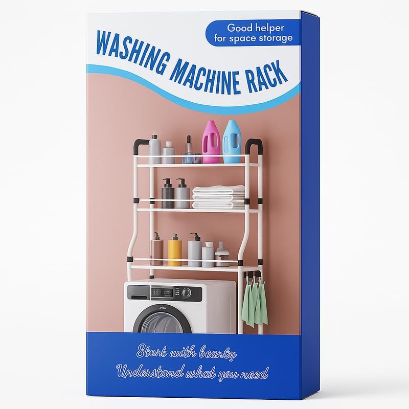 3-Tier Washing Machine Storage Shelf Rack, Bathroom Organizer Shelves, Space-Saving Unit