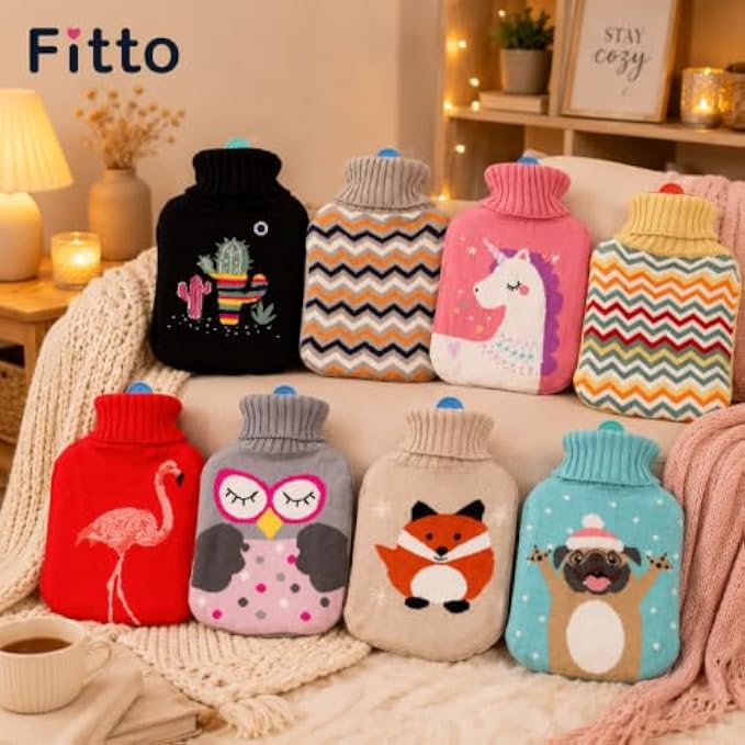 96 Pieces 2L Hot Water Bags with Black Knitted Cover (Reusable Warm Water Bottle with Leak-Resistant Stopper for Bed – Sofa and Daily Comfort)
