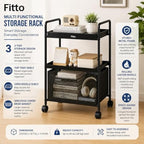 72 Pieces 3 Tier Multifunctional Storage Racks (Rolling Organizer Shelf with Wheels for Kitchen – Bathroom – Bedroom and Living Room – Black and Wood)