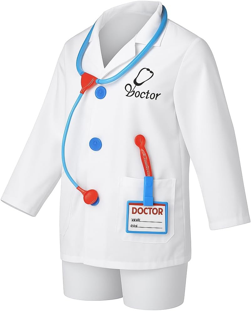 Doctor Costume for Kids, White Uniform, One Size