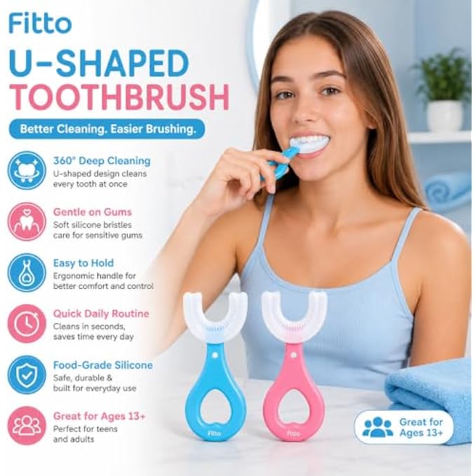 96 Pieces U-Shaped Silicone Toothbrush Sets with Soft Bristles and Easy-Grip Handle (Manual Oral Cleaning Brushes for Teens 13+ and Adults – Pink and Blue – Pack of 2)