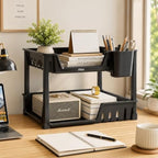 72 Pieces Desktop Organizer Shelves with Pen Holder (Multi Compartment Desk Storage Rack – Space Saving Office Organizer – Black)