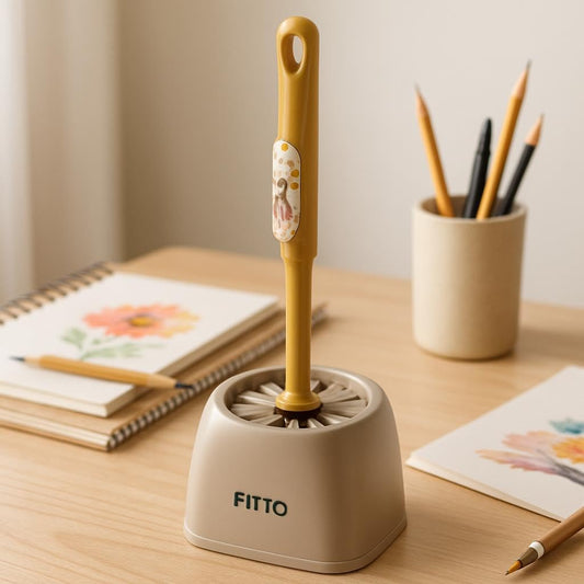 Plastic Toilet Brush – Double-Sided Bristles with Curved Long Handle for Indian Style Toilets