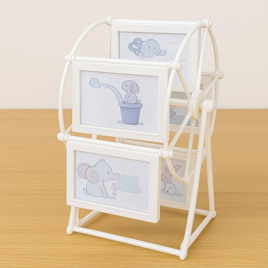 White Rotating Photo Frame with 6 Picture Slots for Home and Office Decor