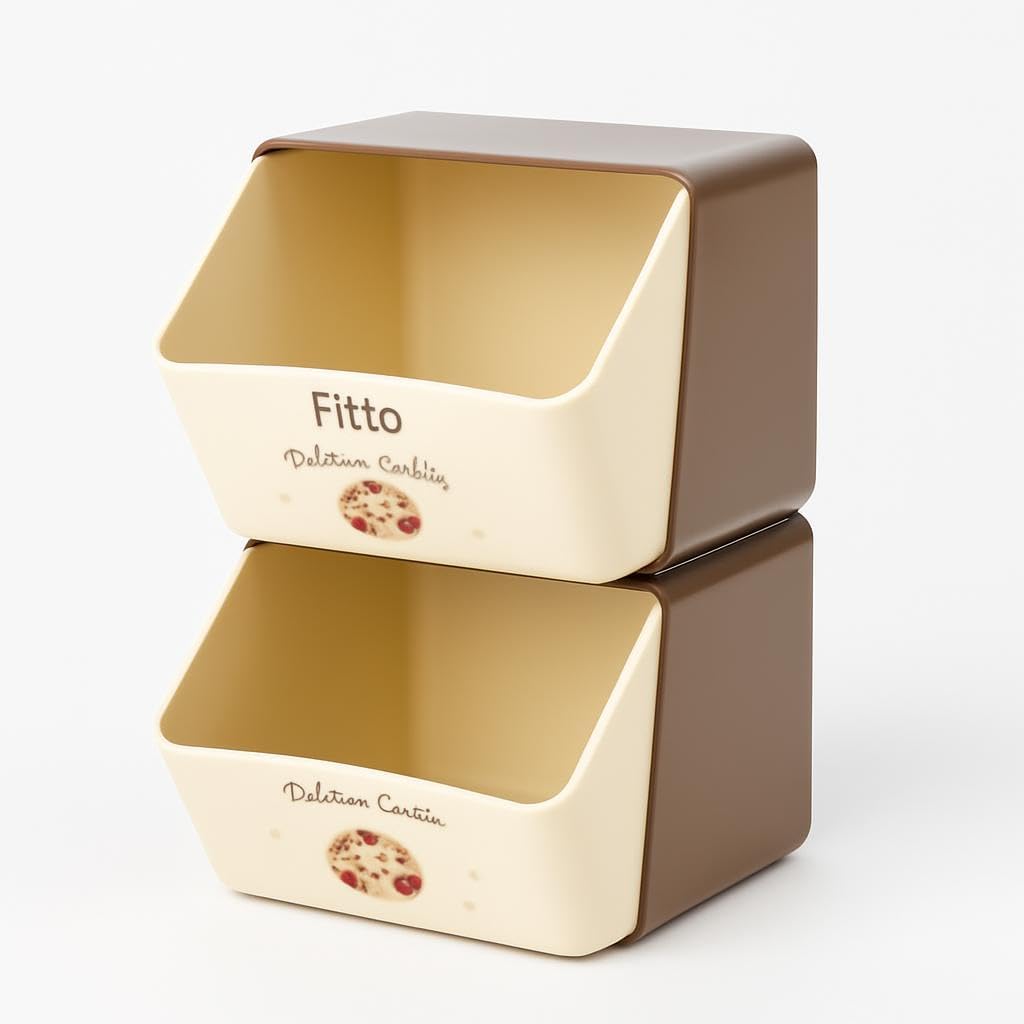 96 Pieces Stackable Desktop Storage Box - Brown and Cream -s (24.3cm x 17.1cm x 14.3cm - 2 Pack)