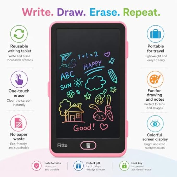 96 Pieces Reusable LCD Writing Tablets with One-Touch Erase and Screen Lock (Portable Drawing and Note Pad – Pink and Black)