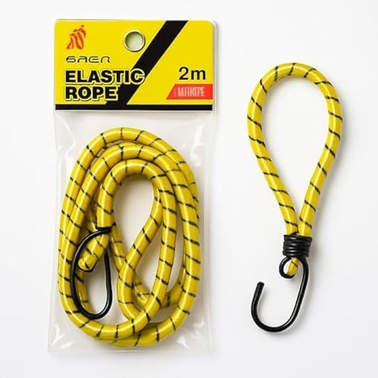 2m Elastic Bungee Cord with Metal Hooks - Stretch Tie-Down Rope for Cargo, Luggage, Bike, Car, Camping