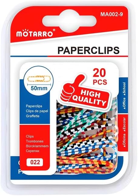 20 Plastic Coated Paper Clips 50mm Assorted Colors