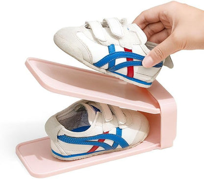 Compact Trapezoidal Shoe Rack – Blue & Pink – Lightweight Design