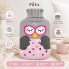 96 Pieces 2 Liter Hot Water Bags with Soft Owl Knitted Cover (Wide Mouth – Leak-Resistant Stopper – Reusable Warm Water Bottle – Grey)
