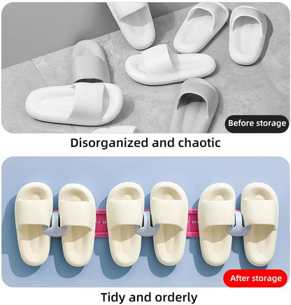Wall-Mounted Slipper Rack – White & Pink – Large Size – 3 Hooks – Holds 3 Pairs