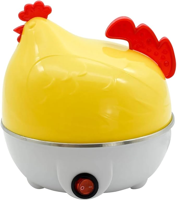 Fitto Hen-Shaped Yellow Egg Cooker - 7 Egg Capacity, Fast Electric Boiler for Hard, Soft, and Medium Eggs, Compact and Portable, Easy to Clean, Automatic Shutoff