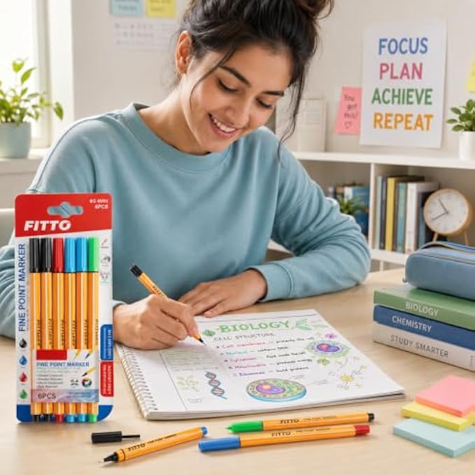 120 Pieces Fine Point Markers (6-Piece Assorted Colors Pens with 0.4 mm Precision Tips for Writing – Drawing – Journaling and Sketching)