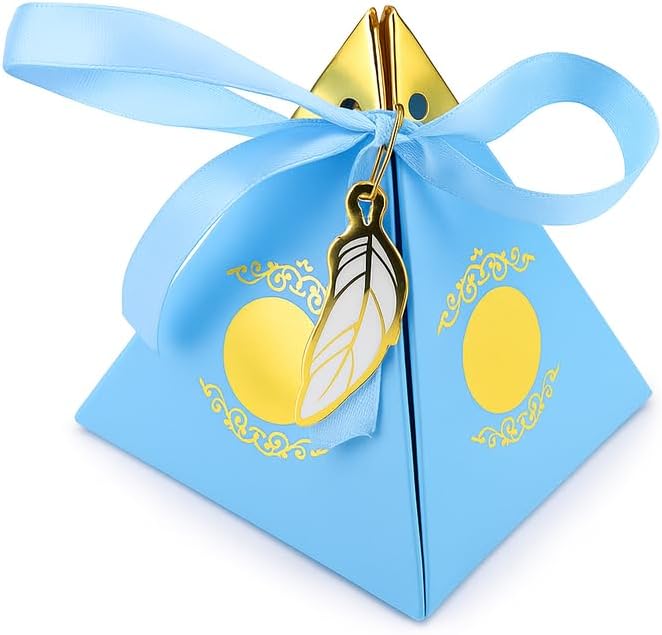 12 Pieces Blue Pyramid Shape Candy Box 8.5x8.5x10cm for Party Favors and Events