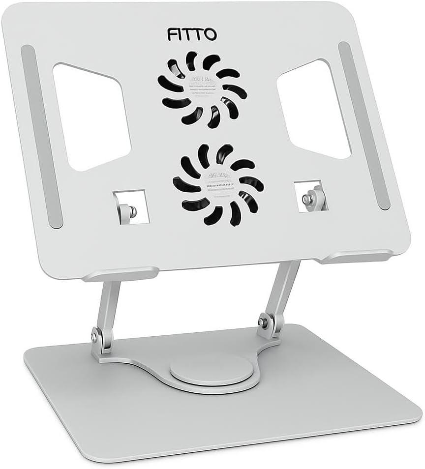 Aluminium Tabletop Laptop Stand with Double Fan 360 Degree Rotating Cooling