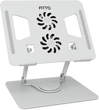 Aluminium Tabletop Laptop Stand with Double Fan 360 Degree Rotating Cooling