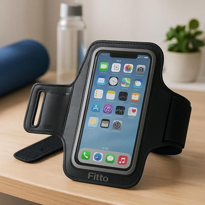 Black Arm Band for Running - Adjustable Cell Phone Holder for Sports and Fitness