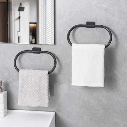 Wall Mounted Self Adhesive Towel Holder No Drill – Round Design in Gun Grey – Durable ABS Material