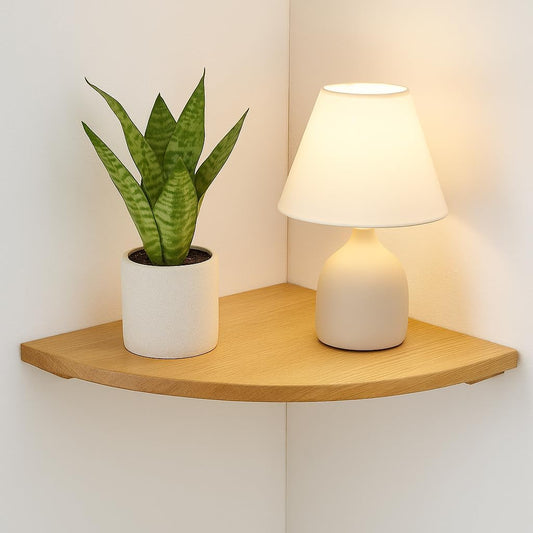 Corner Shelf Wall Mount, 12inch, Oak Wood, Floating, Round End, Small Corner Nightstand, Plant Shelf, For Kitchen Living Room Bedroom