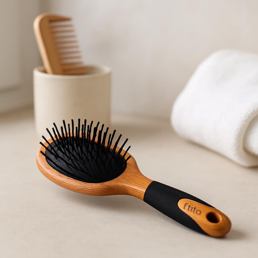Wooden Paddle Hair Brush for Men & Women, Brown