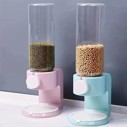 Dry Food Cereal Dispenser, Orange Plastic, White Transparent, For Pet Food Coffee Beans Breakfast, Single Orange