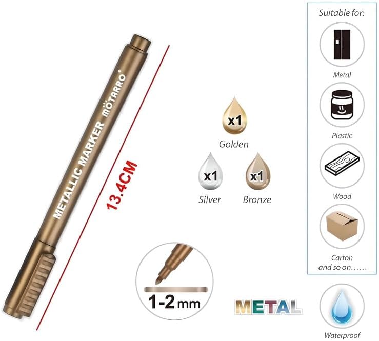Metal Marker Set 3 Piece 13.4 cm 1-2 mm Tip for Precision Marking