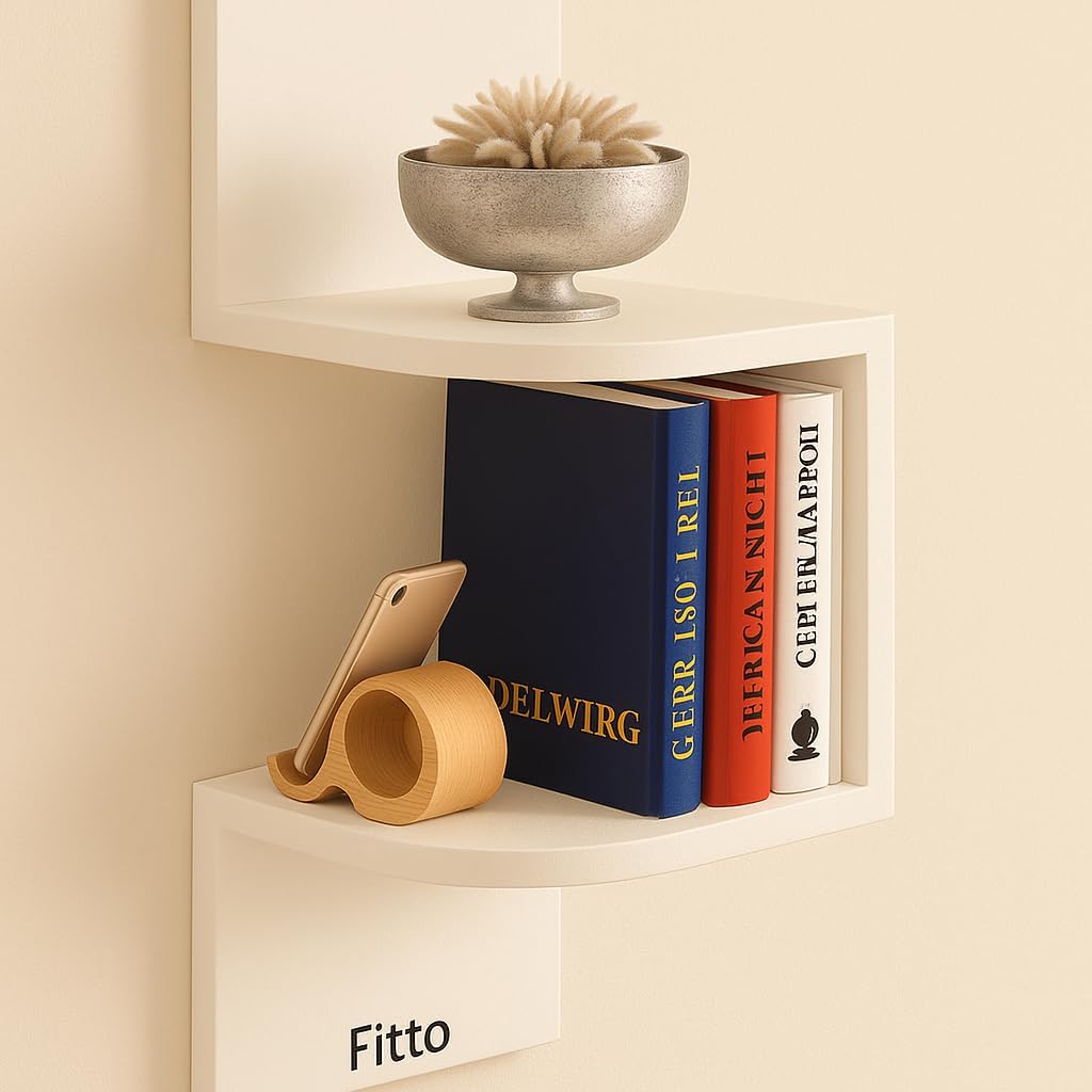 Wall Shelf Corner 2 Tier 19.8X19.8X42.6cm, White for Home and Office